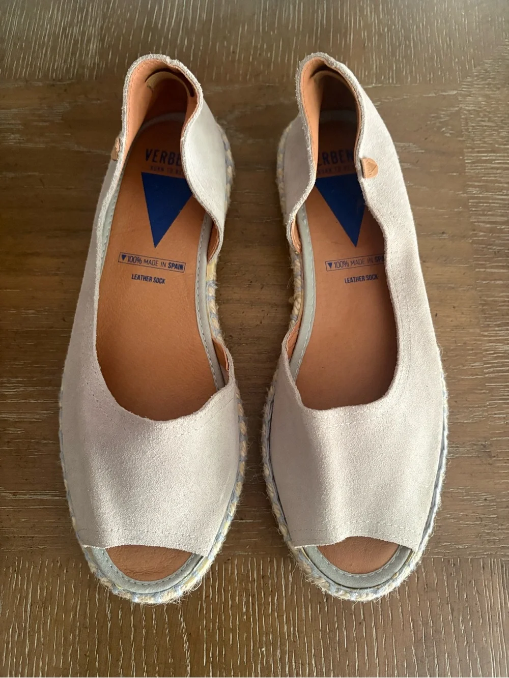 Verbenas Cruz Gray Suede Leather Espadrille Peep-toe Flats - Picture 2 of 7